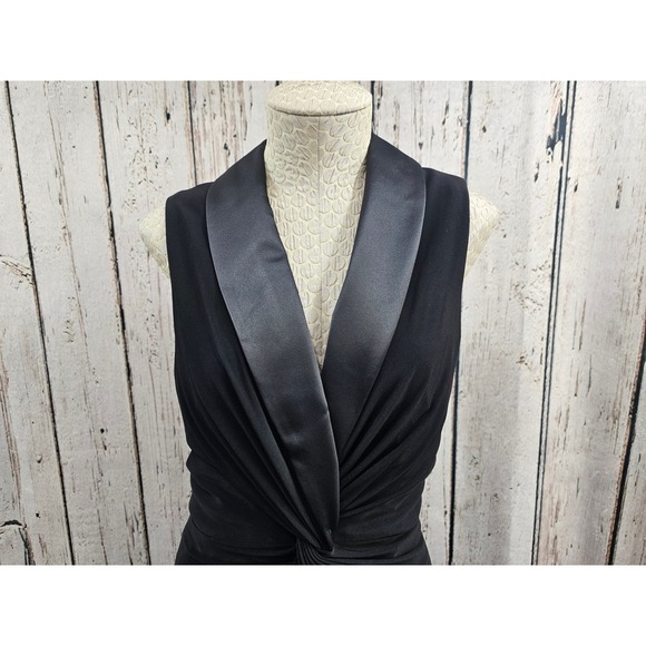 Adrianna Papell Black Tuxedo Collar Twist Front Gown Evening Cocktail Dress 12 - Picture 2 of 9